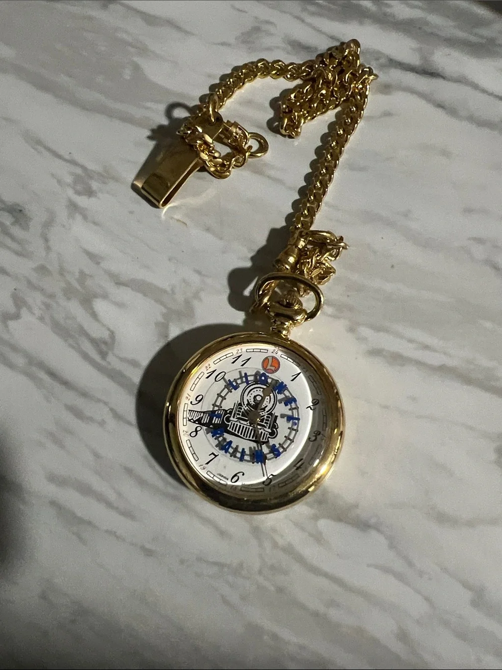 Gold Pocket Watch with Train Dial - Men Accessories